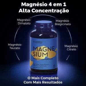 Magnésio Four, Magnésio Dimalato, Magnésio Bisglicinato, Magnésio Taurato, Magnésio Citrato, Suplemento de magnésio, Magnésio 350mg, Saúde muscular, Saúde óssea, Suplemento mineral, Energia, Relaxamento muscular, Composição da fórmula, Magnésio de alta concentração, Suplemento de magnésio natural, Benefícios do magnésio.