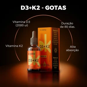 Vitamina D3, Vitamina K2, Vitamina D, 2000 UI, Suplemento de Vitamina D, Suplemento de Vitamina K2, Saúde óssea, Saúde cardiovascular, Imunidade, Absorção de cálcio, Suplemento de vitamina D, Suplemento de vitamina K2, Dose alta de vitamina D, Vitaminas essenciais, Sistema imunológico, Fórmula de vitaminas.