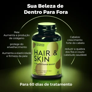 Saúde da pele, Saúde das unhas, Saúde dos cabelos, Ação antioxidante, Fortalece a imunidade, Crescimento dos cabelos, Fortalecimento das unhas, Vitaminas A, Vitaminas D, Vitaminas E, Vitaminas C, Vitalidade da pele, Complexo B, Vitaminas B1, Vitaminas B2, Vitaminas B3, Vitaminas B5, Metabolismo saudável, Minerais, Cobre, Cromo, Ferro, Zinco, Resistência das unhas, Selênio, Sistema imunológico, Antioxidantes naturais.