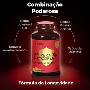 Resveratrol, Licopeno, Super antioxidante, Máxima concentração, Composição da fórmula, Suplemento antioxidante, Saúde celular, Redução de radicais livres, Benefícios do Resveratrol, Benefícios do Licopeno, Saúde cardiovascular, Combate ao envelhecimento, Antioxidantes naturais, Suplemento de alta concentração.