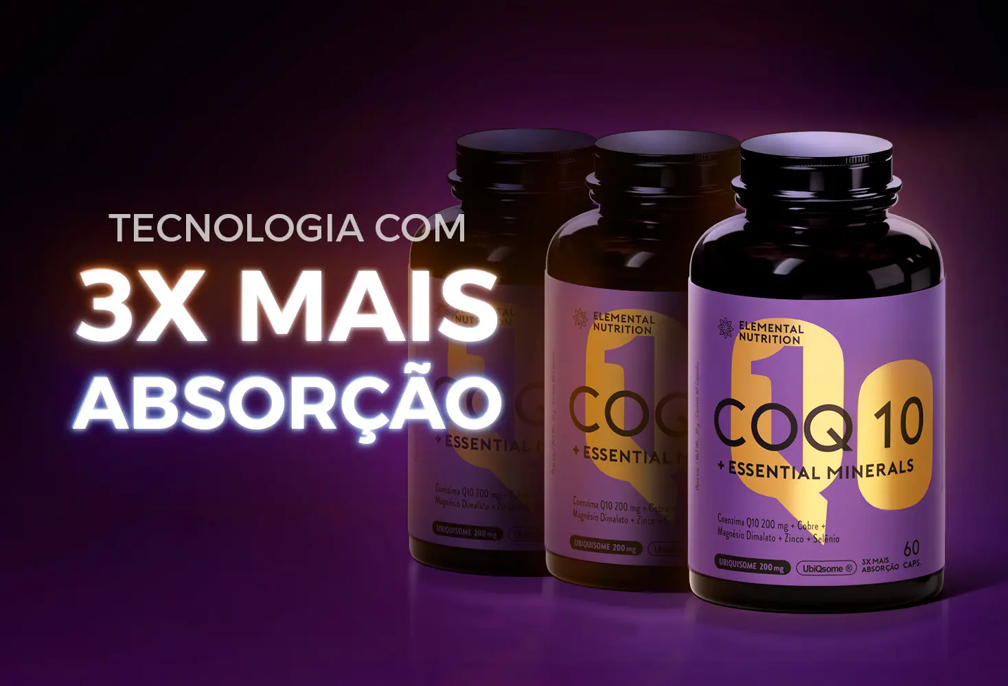 Coenzima Q10 de Alta concentração + Essential Minerals - Elemental Nutrition, suplemento, vitamina, creatina, coenzima, colageno, omega, magnesio, q10, k2,
